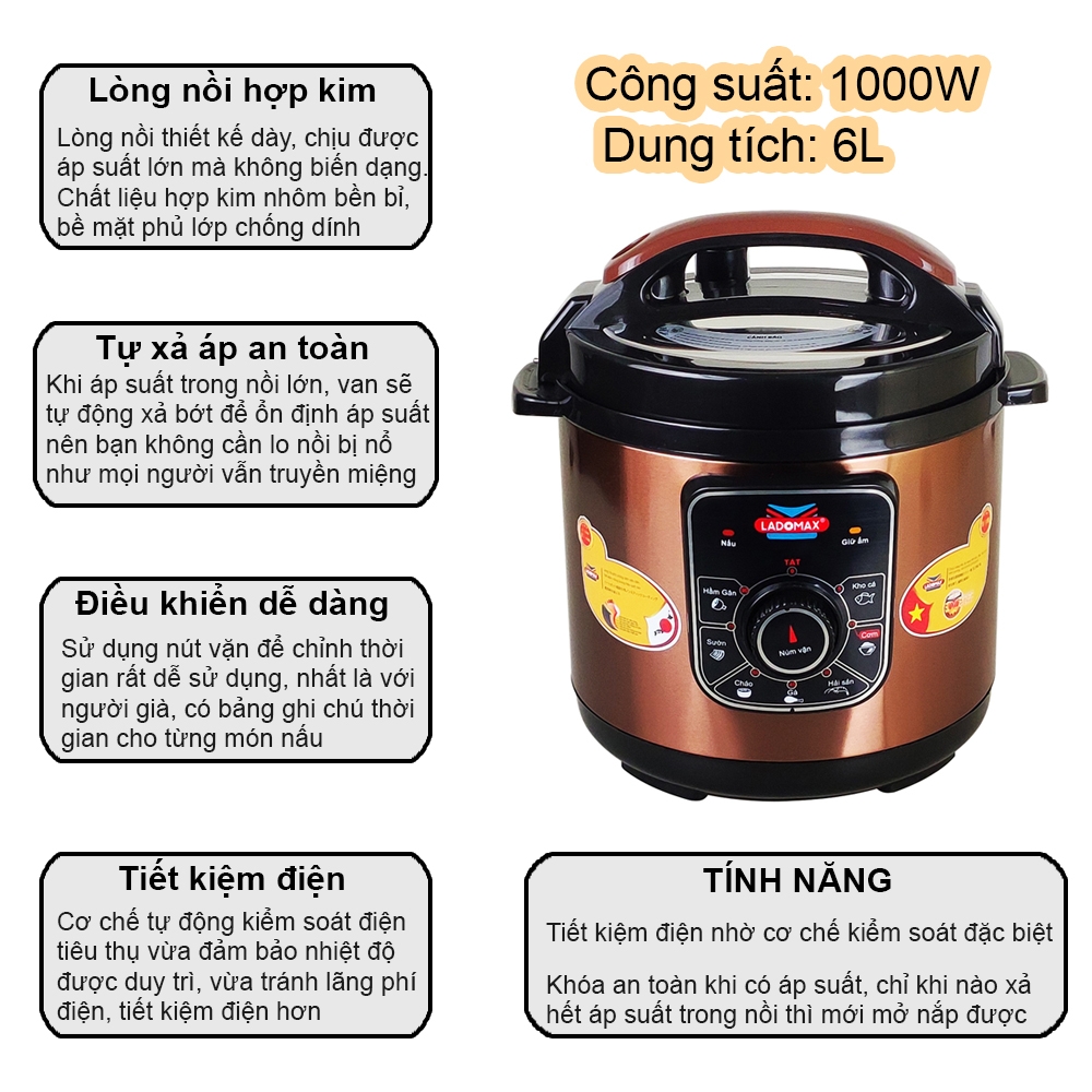 Nồi áp suất 6L Ladomax Ha-7860