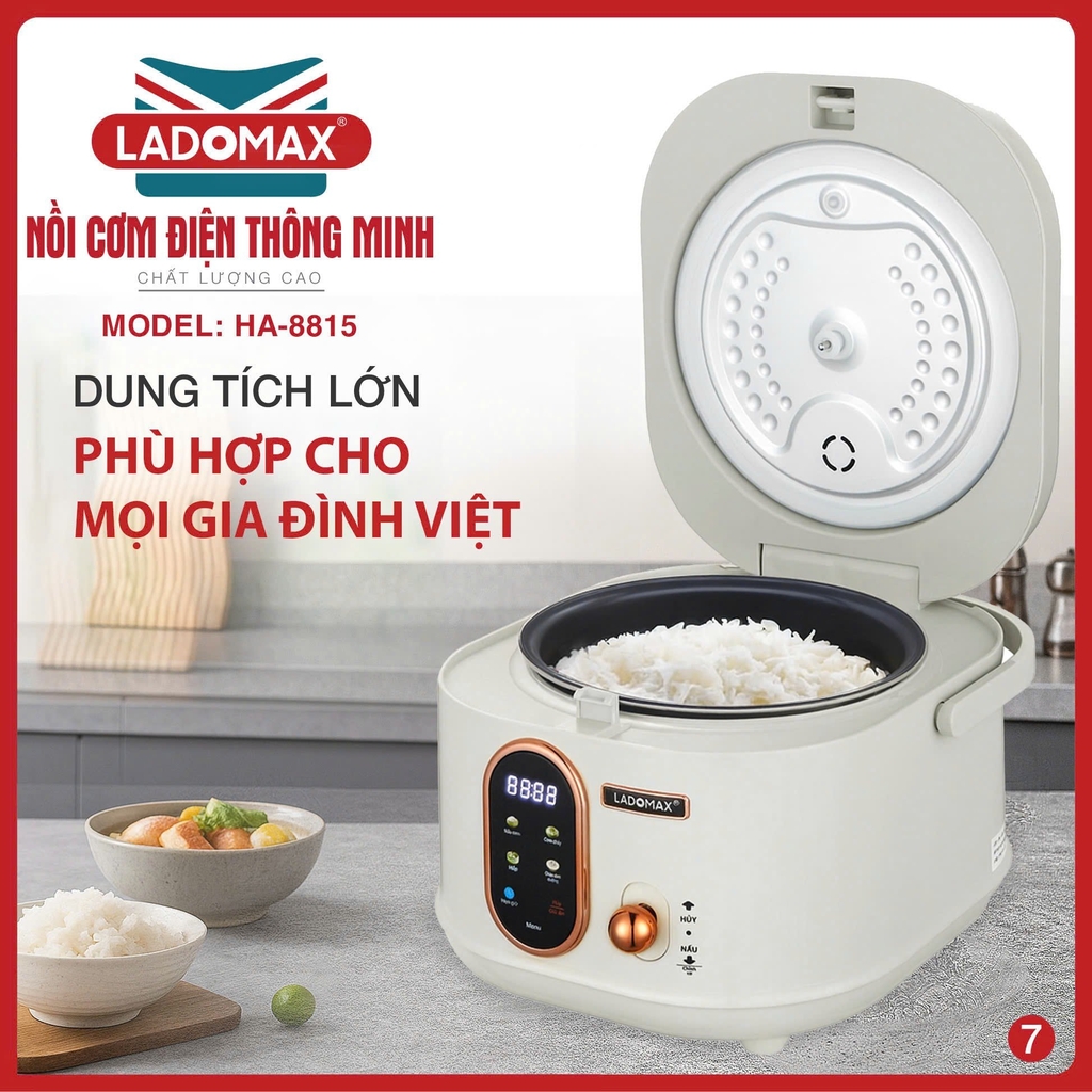 Nồi cơm điện tử 1.5L Ladomax Ha-8815, Lòng Gang (1tx4)