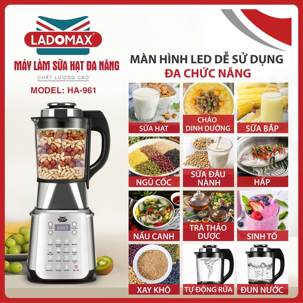 Máy xay nấu sữa hạt đa năng Ladomax Ha-961 (1tx4)