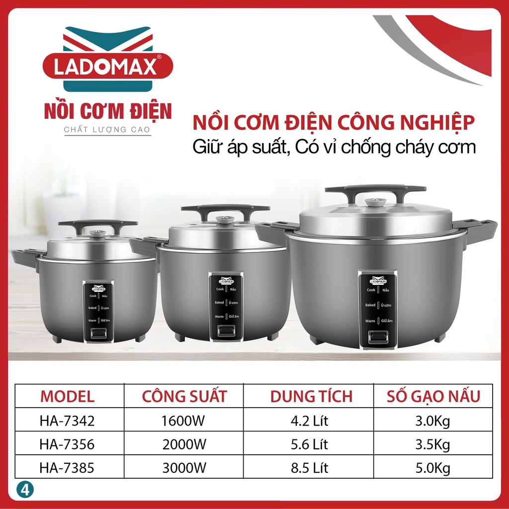 Nồi cơm điện công nghiệp 4.2L Ladomax Ha7342 (1tx1)