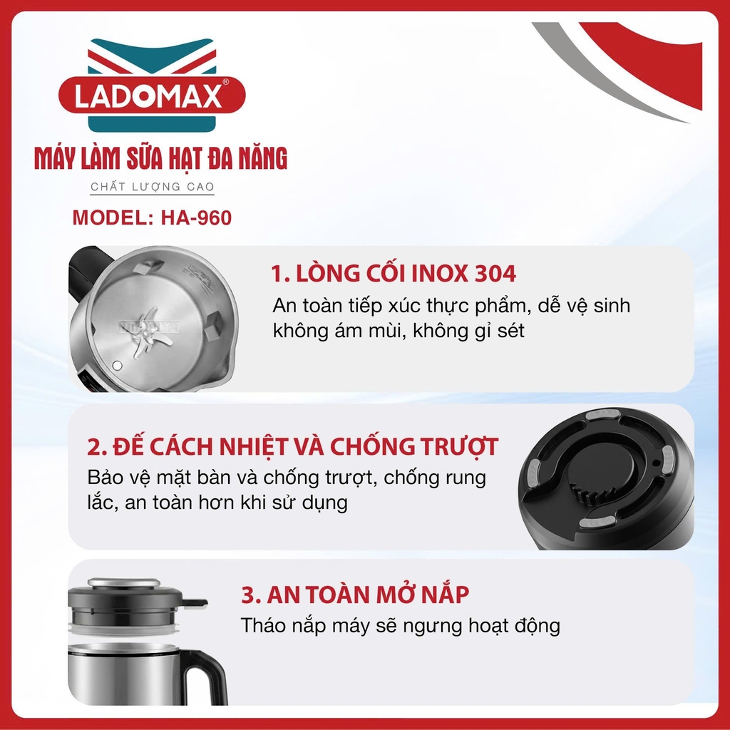 Máy xay nấu sữa hạt đa năng Ladomax Ha-960 (1tx8)