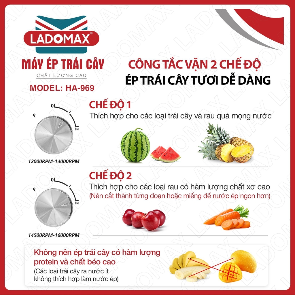 Máy ép trái cây công nghiệp Ladomax Ha-969 (1tx4)