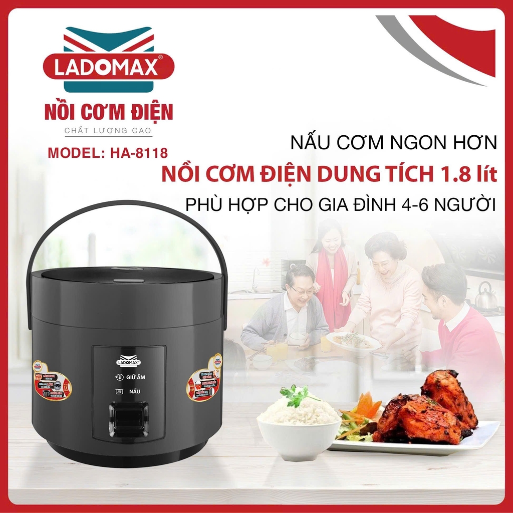 Nồi cơm điện 1.8L giữ ấm 3D Ladomax Ha-8118 (1tx4)