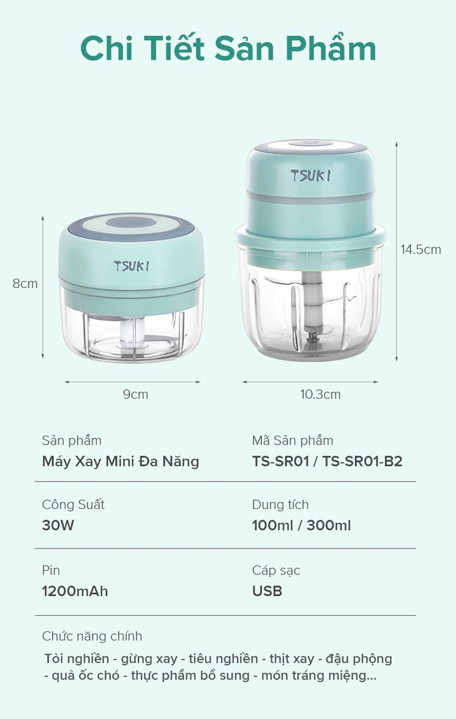 Máy xay đa năng mini Tsuki TS-SR01-B2 (1tx30)
