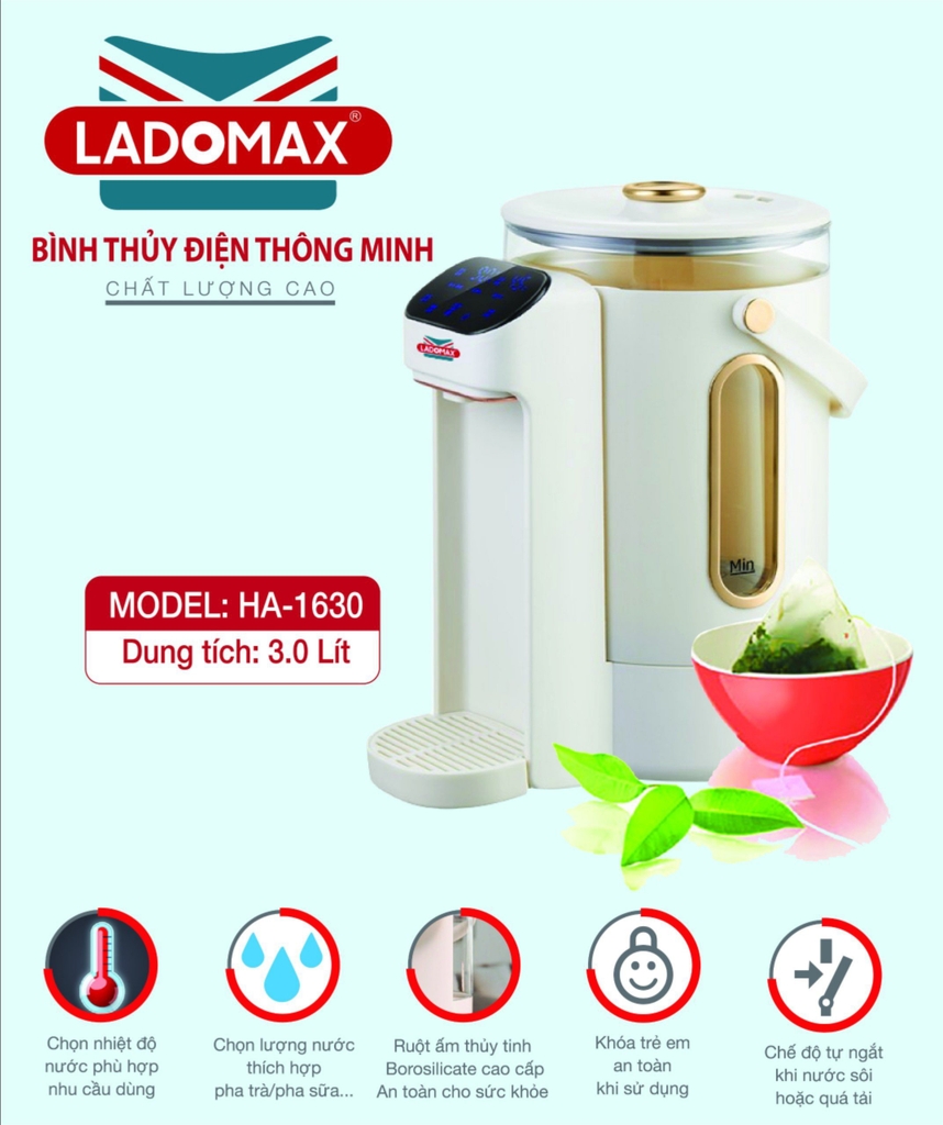 Bình thủy điện, bình đun nước thông minh Ladomax Ha-1630 (1tx4)