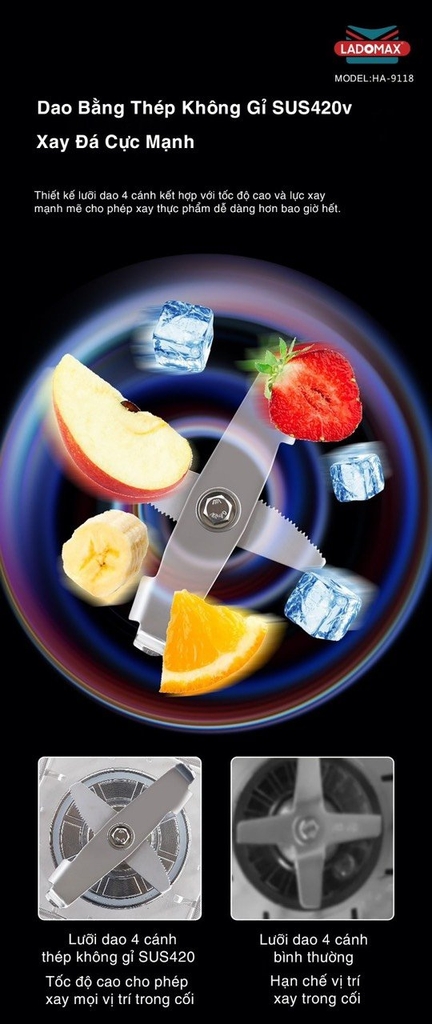 Máy xay sinh tố công nghiệp Ladomax Ha-9118 (1tx2)