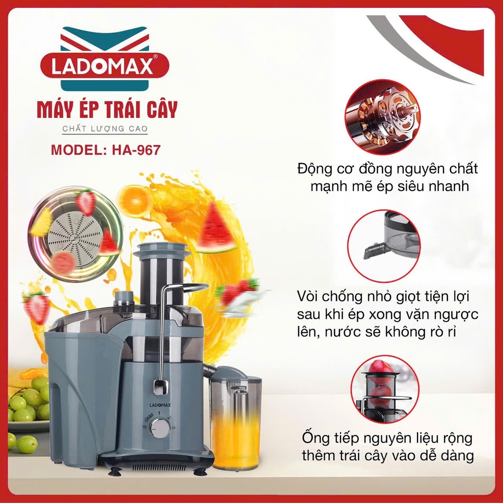 Máy ép trái cây 1180w Ladomax Ha-967-2 (kèm lưới) (1tx4)