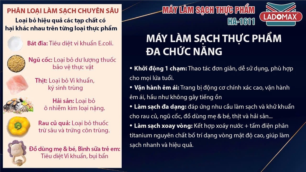 Máy làm sạch thực phẩm Ladomax Ha-1611 công nghệ Hydroxyl (1tx30)