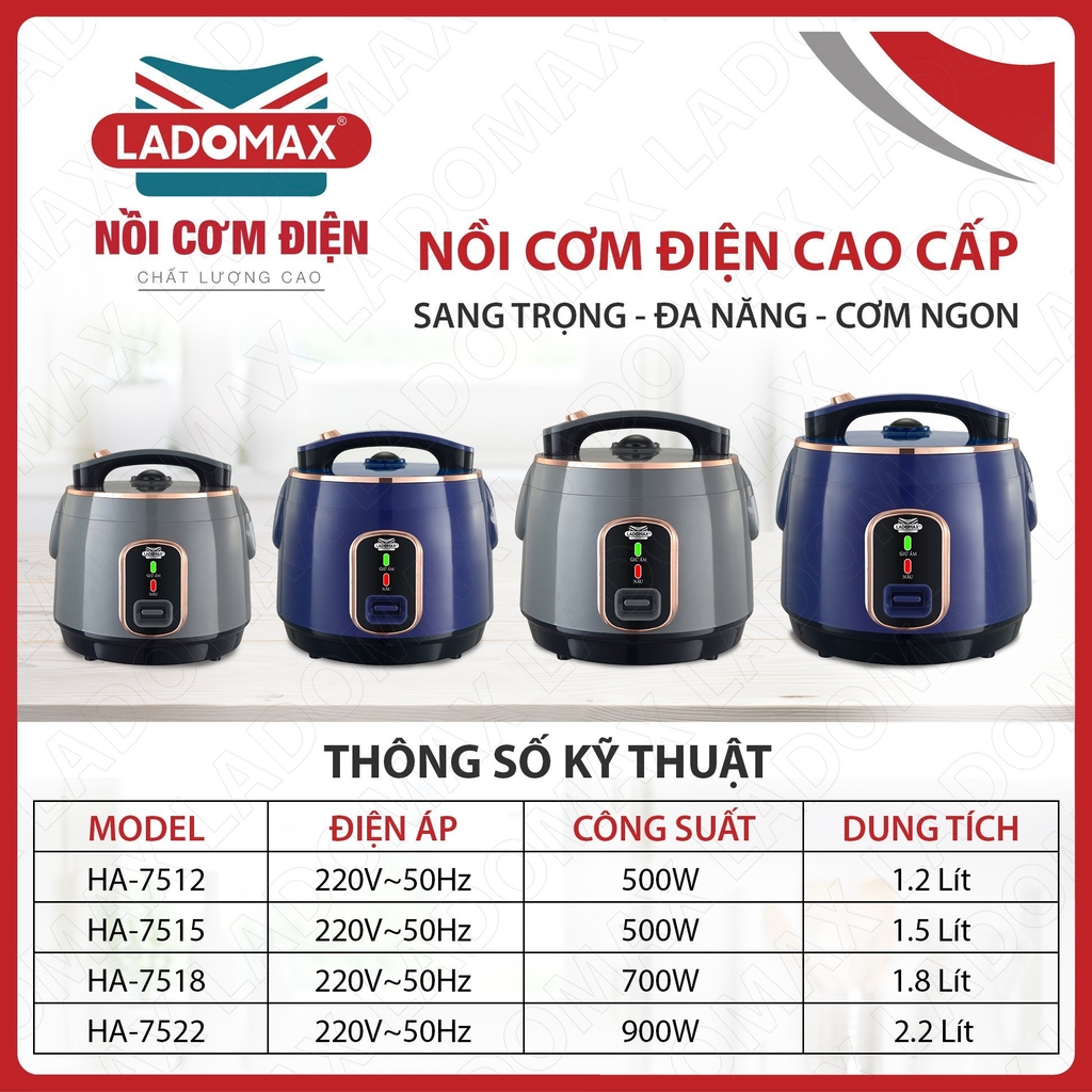 Nồi cơm điện nắp gài 1.2L Ladomax Ha-7512 (1tx6)