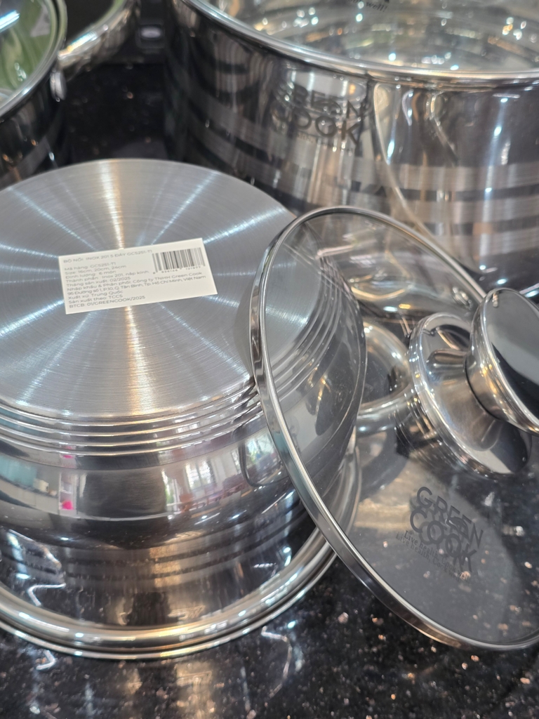 Bộ 3 nồi inox 201 5 đáy Greencook GCS251-T1