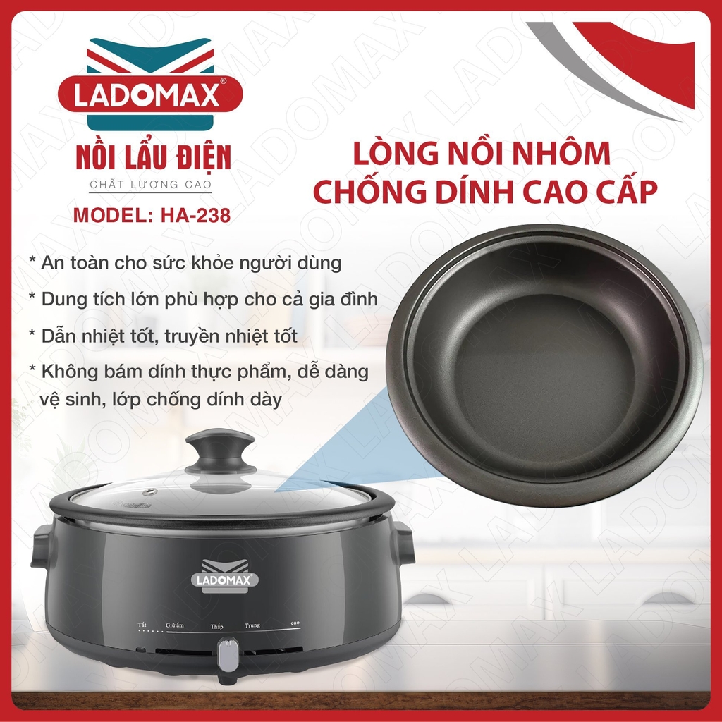 Lẩu điện lòng rời 4L Ladomax Ha-238 (1tx6)
