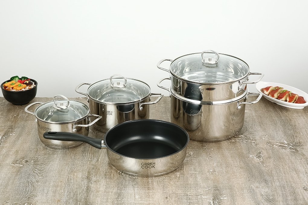 Bộ nồi chảo inox 8 món Greencook GCS241-T1
