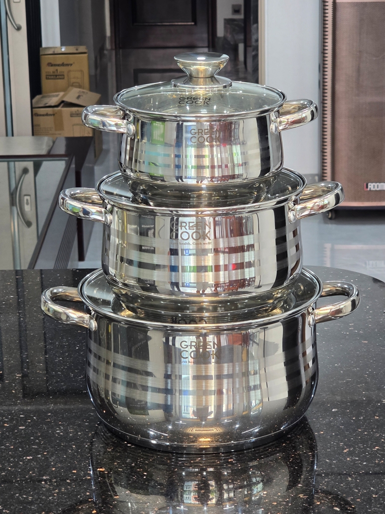 Bộ 3 nồi inox 201 5 đáy Greencook GCS251-T1