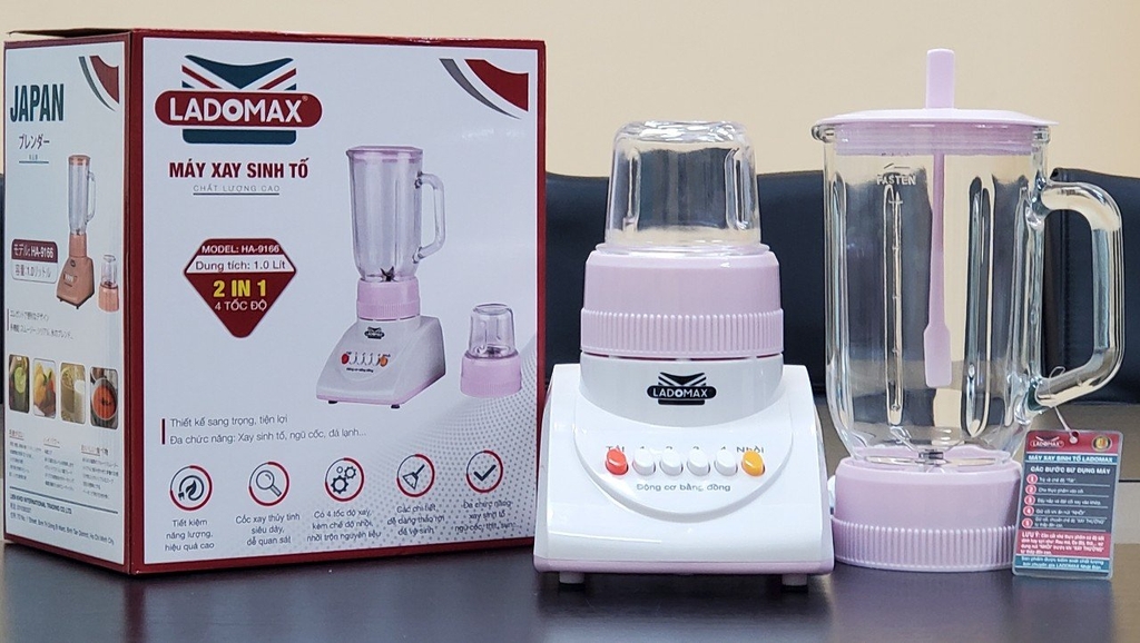 Máy xay sinh tố 2 cối thủy tinh Ladomax Ha-9166-2 (1tx8)