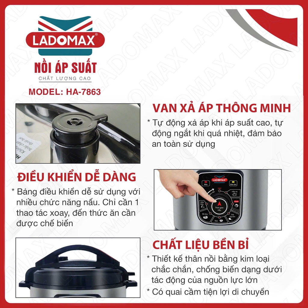 Nồi áp suất 6.0L Ladomax Ha7863 (1tx4)