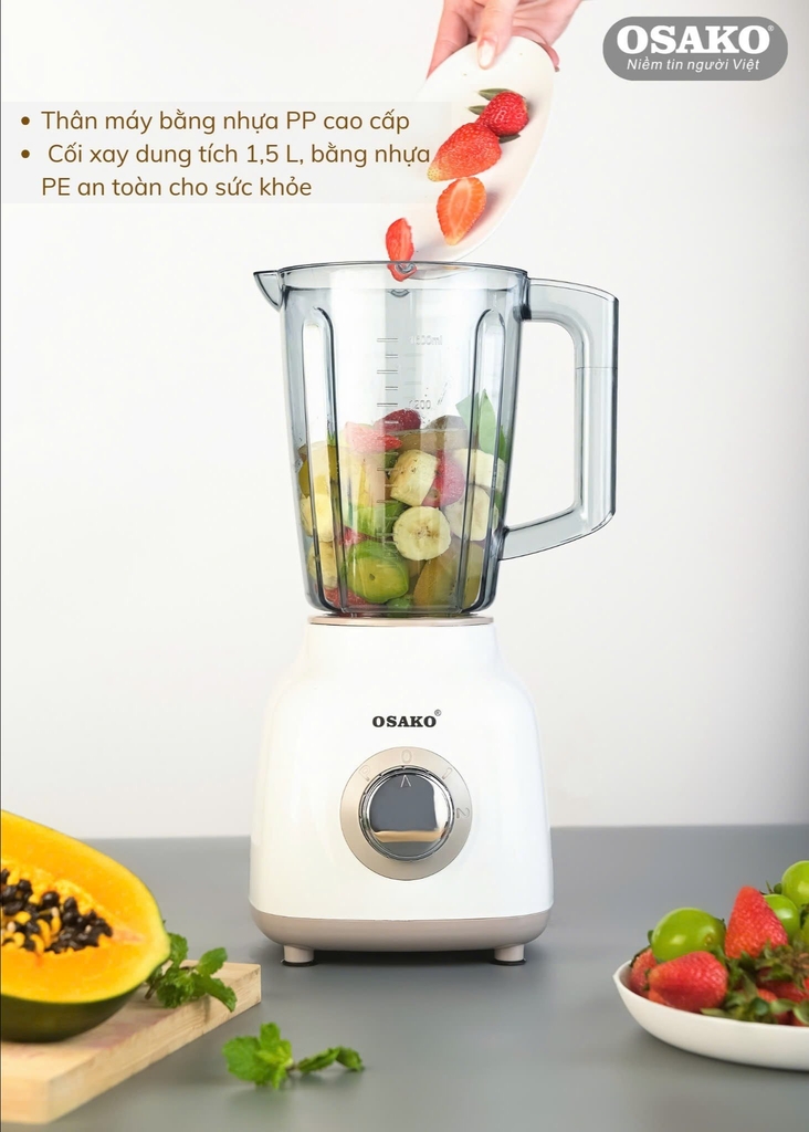 Máy xay sinh tố 2 cối nhựa Osako ST02, 400W, (1tx6)