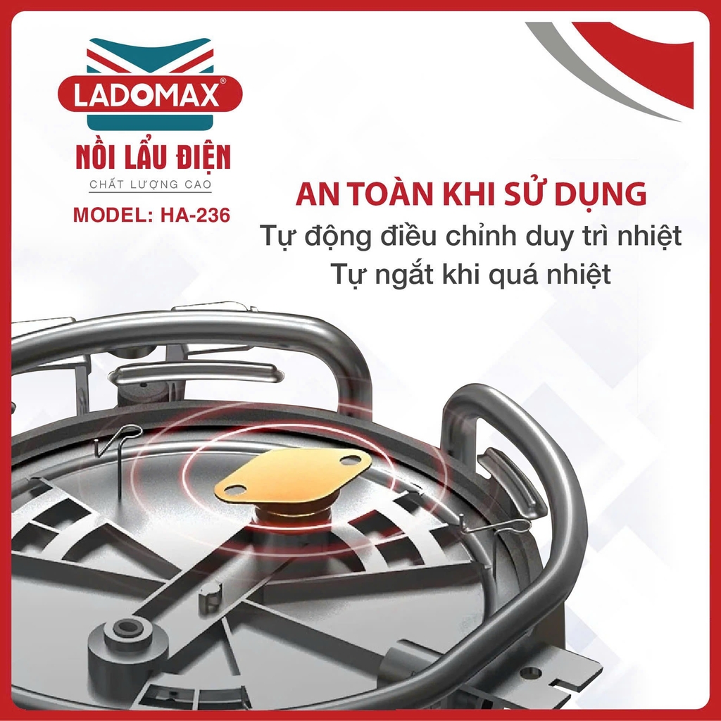 Lẩu điện lòng rời inox 4L có xững hấp Ladomax Ha-236 (1tx1)