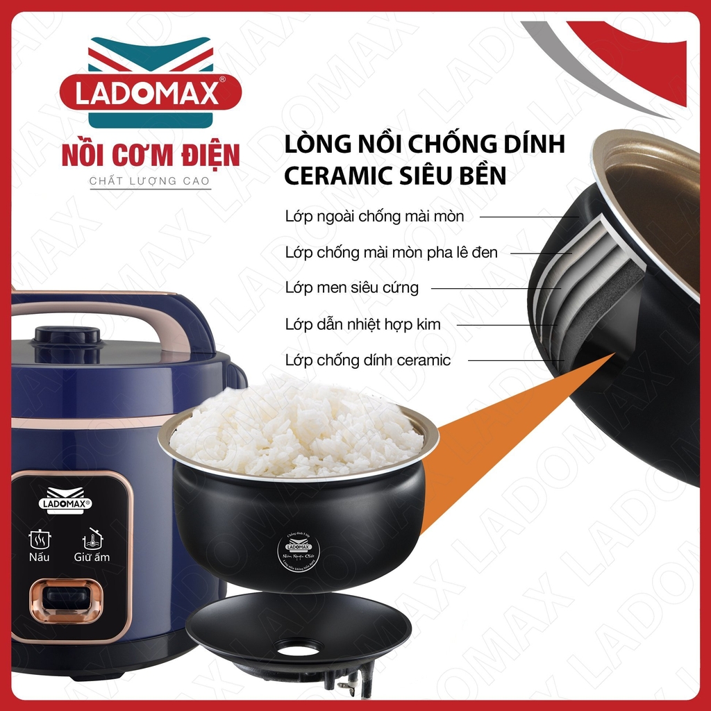 Nồi cơm điện 1.5L Ladomax Ha-7915 (1tx6)