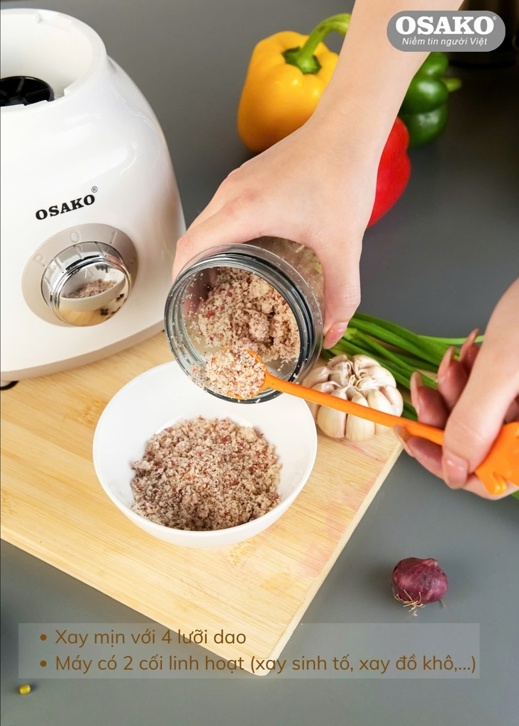 Máy xay sinh tố 2 cối nhựa Osako ST02, 400W, (1tx6)