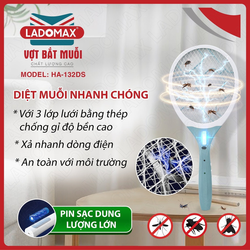Vợt Muỗi Ladomax Ha-132DS (1tx60)