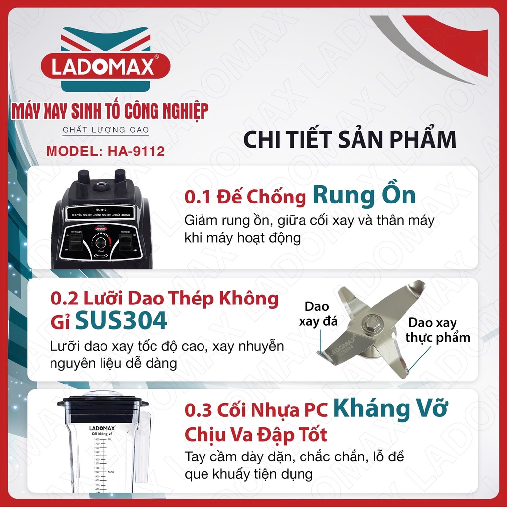 Máy xay sinh tố công nghiệp Ladomax Ha-9112 (1tx4)