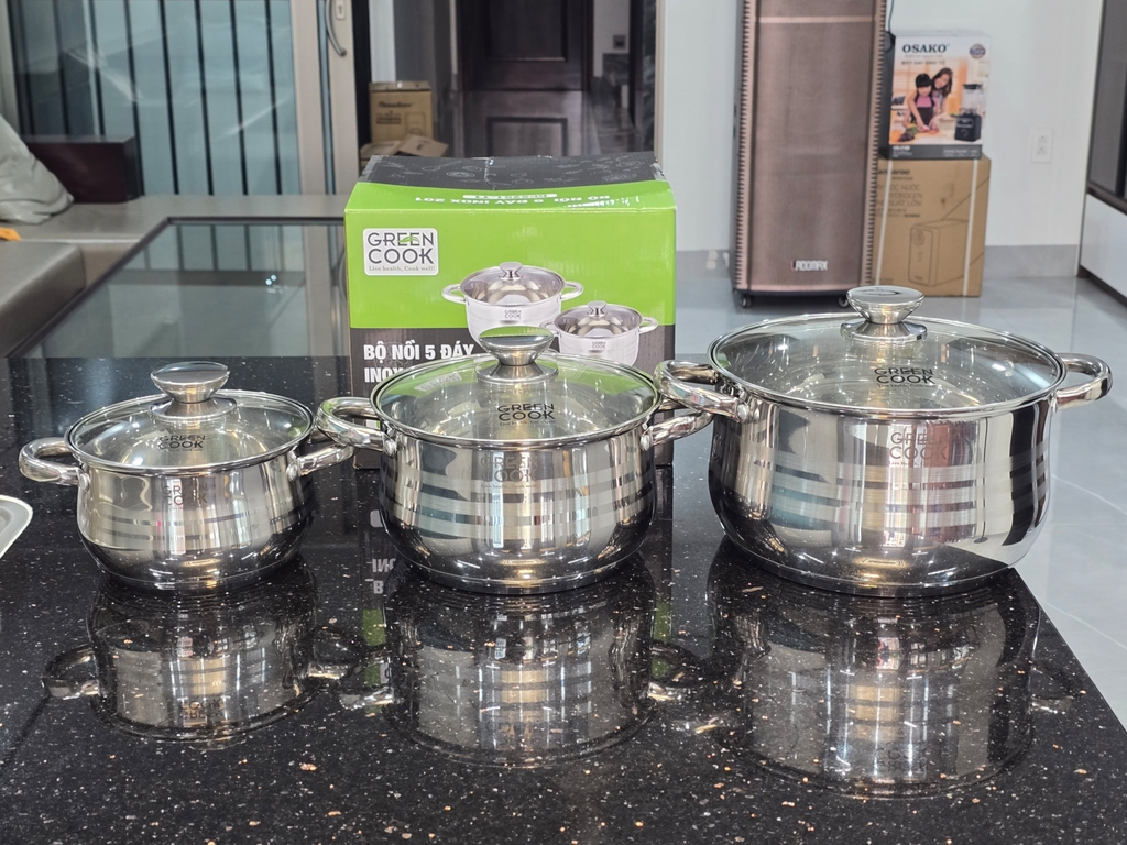 Bộ 3 nồi inox 201 5 đáy Greencook GCS251-T1