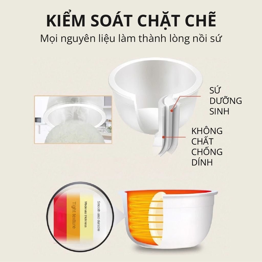 Nồi cơm điện sứ dưỡng sinh 0.8L Mishio MK365 (1tx4)