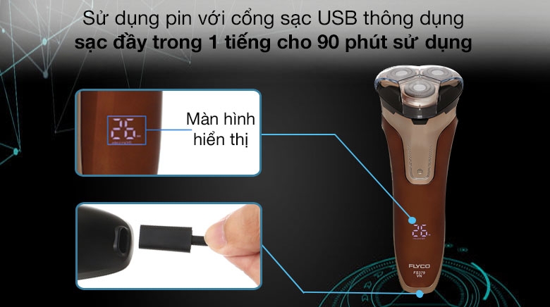 Máy cạo râu 3 lưỡi kép chống thấm nước Flyco FS379VN