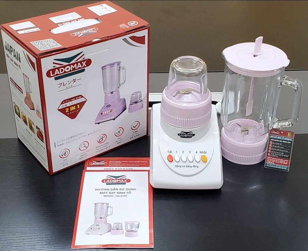 Máy xay sinh tố 2 cối thủy tinh Ladomax Ha-9166-2 (1tx8)