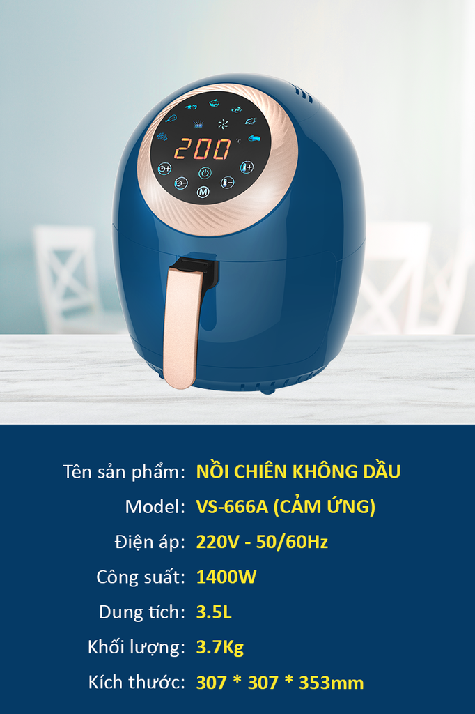 Nồi chiên không dầu 3.5L điện tử Tsuki BS-666A (1tx2)