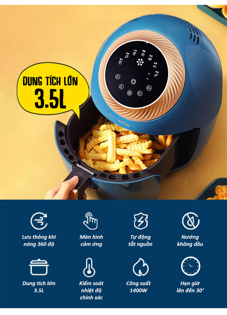 Nồi chiên không dầu 3.5L điện tử Tsuki BS-666A (1tx2)