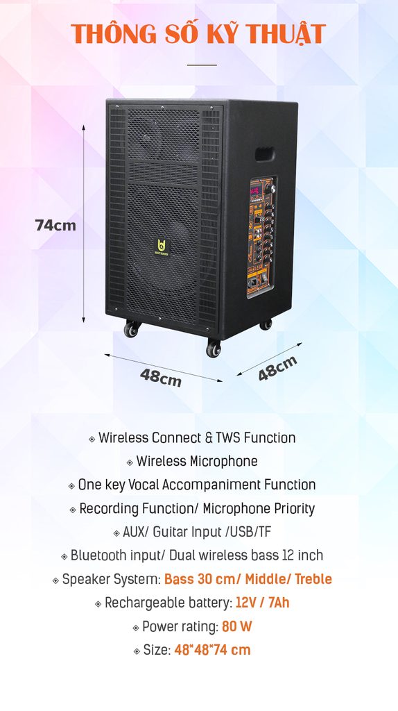 Loa kéo Bestsound BD-8012, Bass 12 inch, công suất 80W