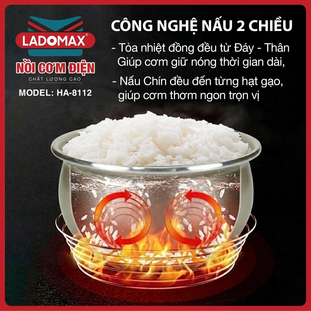 Nồi cơm điện 1.2L giữ ấm 2D Ladomax Ha-8112 (1tx4)