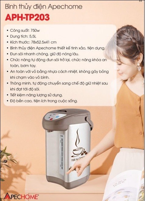 Bình thủy điện 5.5L Apechome APH-TP203