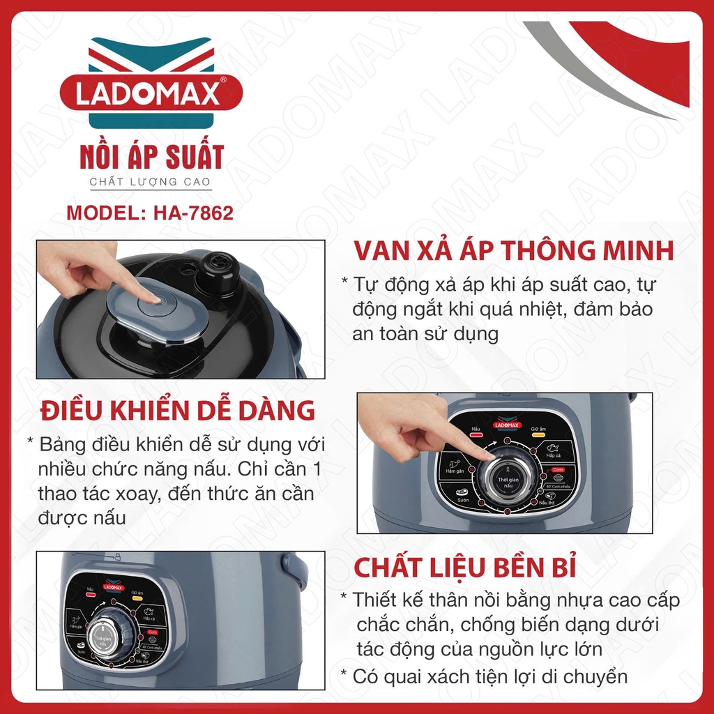 Nồi áp suất 2.8L Ladomax Ha7862 (1tx4)