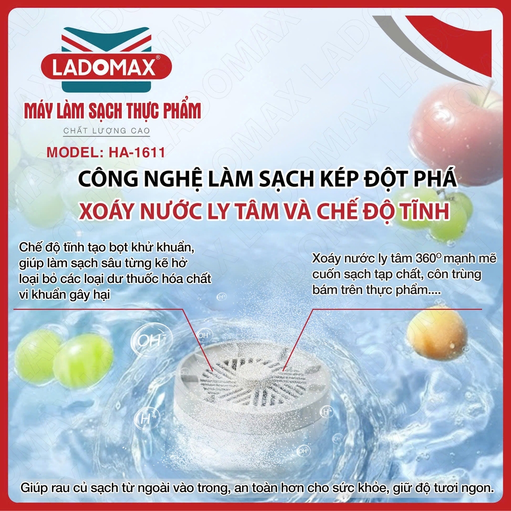 Máy làm sạch thực phẩm Ladomax Ha-1611 công nghệ Hydroxyl (1tx30)