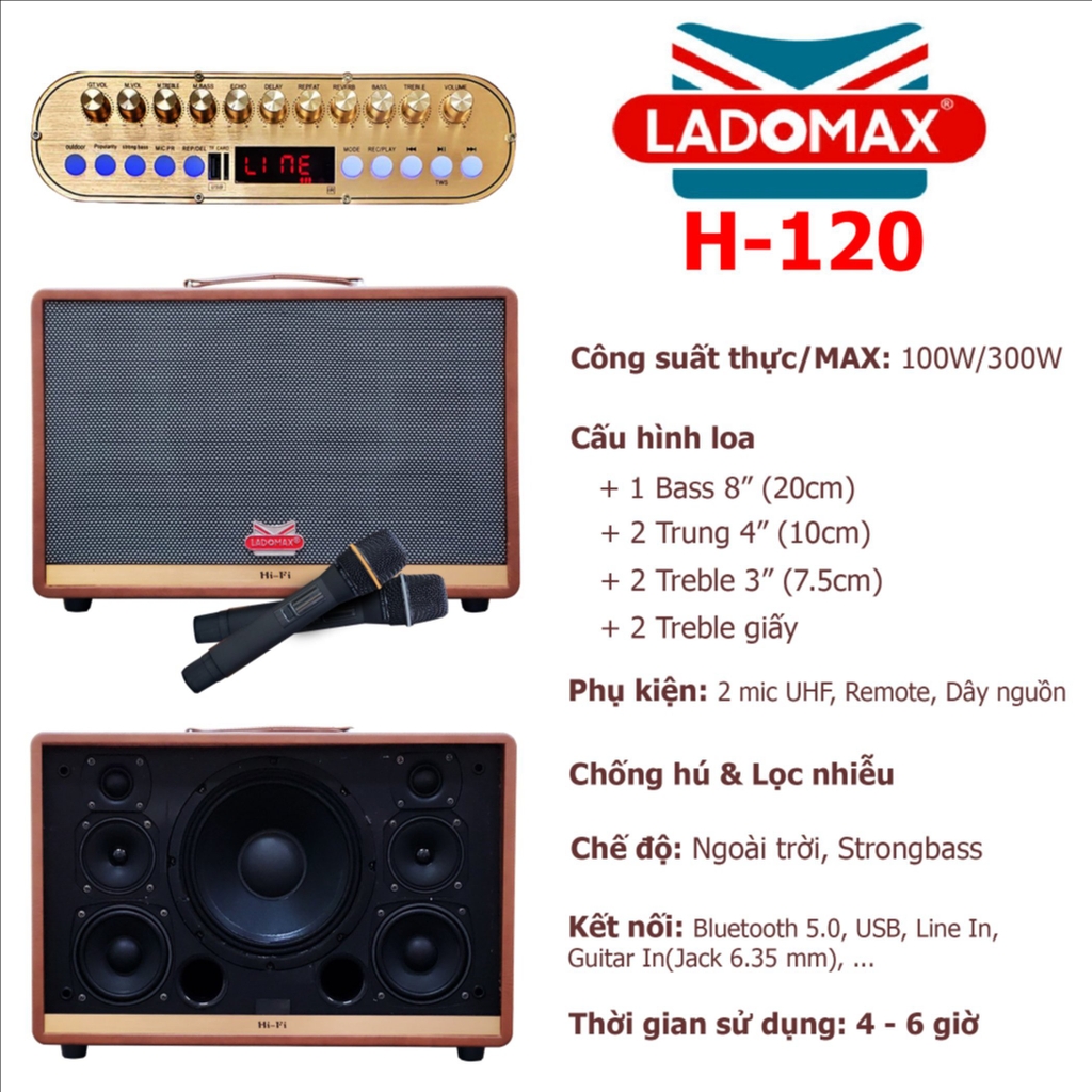 Loa xách bass đơn 20cm Ladomax H-120(DSP)
