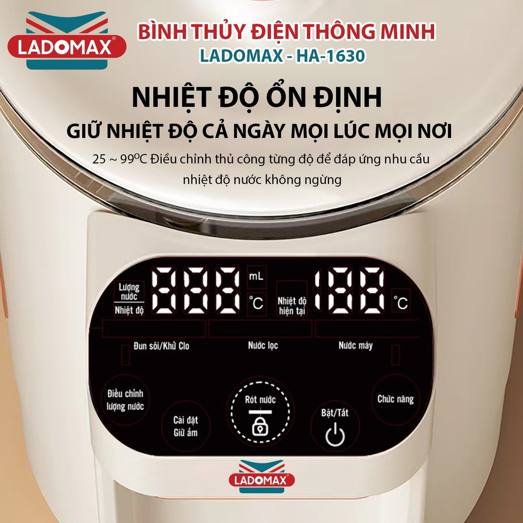 Bình thủy điện, bình đun nước thông minh Ladomax Ha-1630 (1tx4)