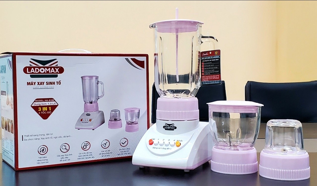 Máy xay sinh tố 3 cối thủy tinh Ladomax Ha-9166-3 (1tx6)