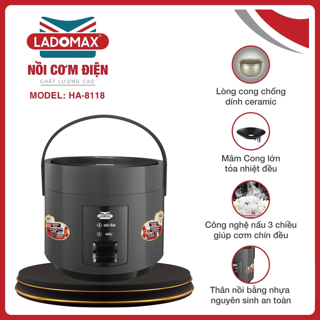 Nồi cơm điện 1.8L giữ ấm 3D Ladomax Ha-8118 (1tx4)