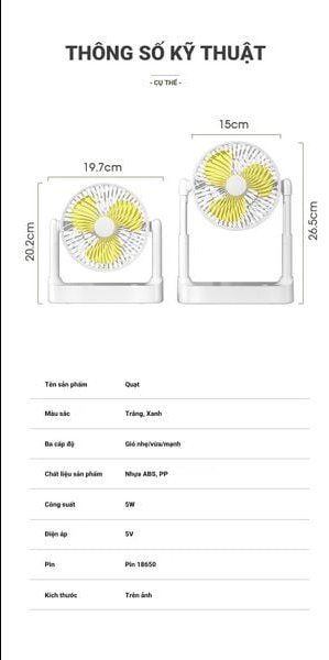 Quạt để bàn sạc tích điện Perfect PF-QB2160