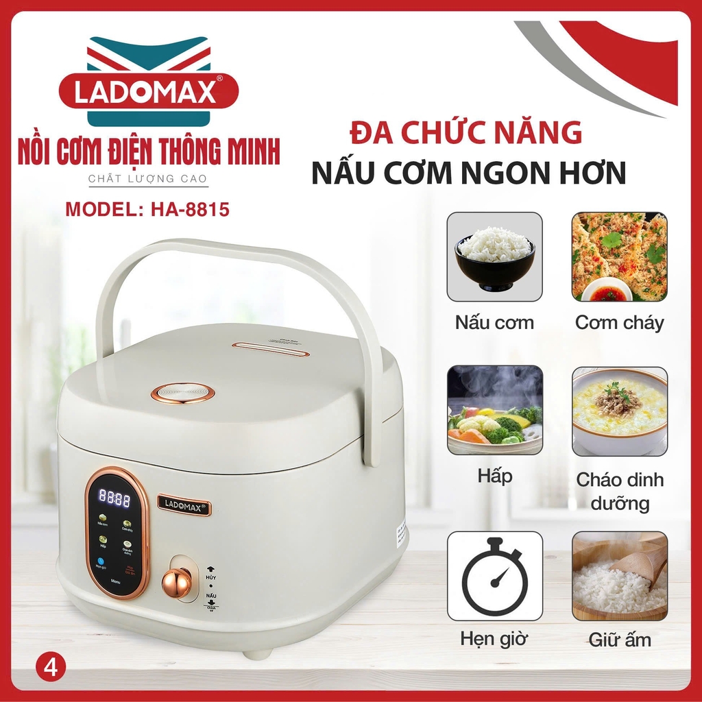 Nồi cơm điện tử 1.5L Ladomax Ha-8815, Lòng Gang (1tx4)