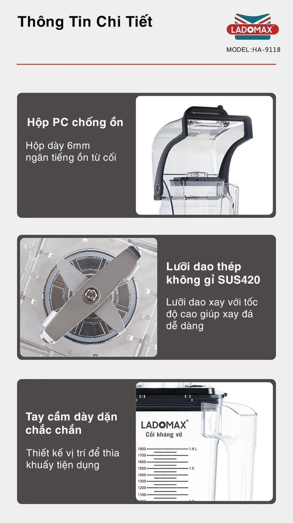 Máy xay sinh tố công nghiệp Ladomax Ha-9118 (1tx2)