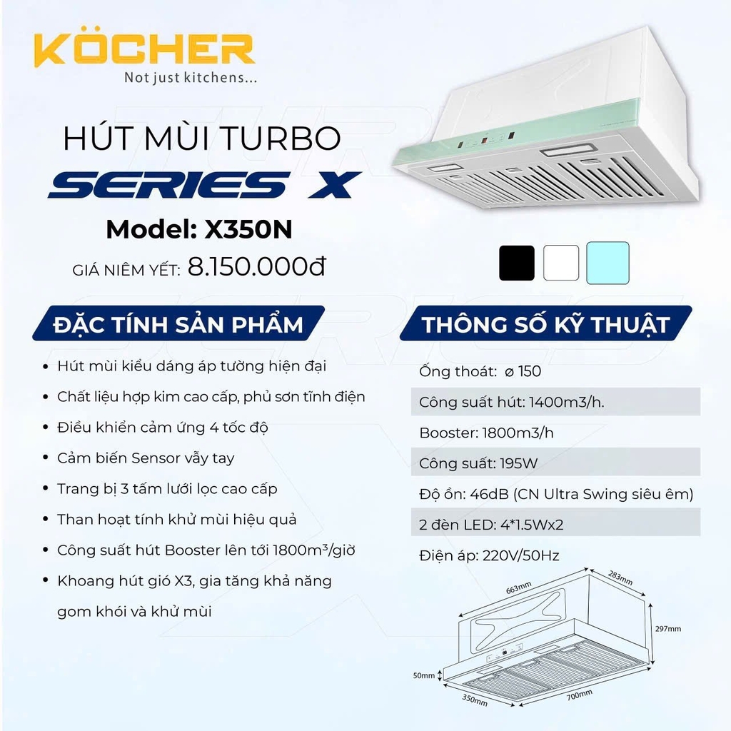Máy hút mùi âm tủ Kocher Turbo X-350