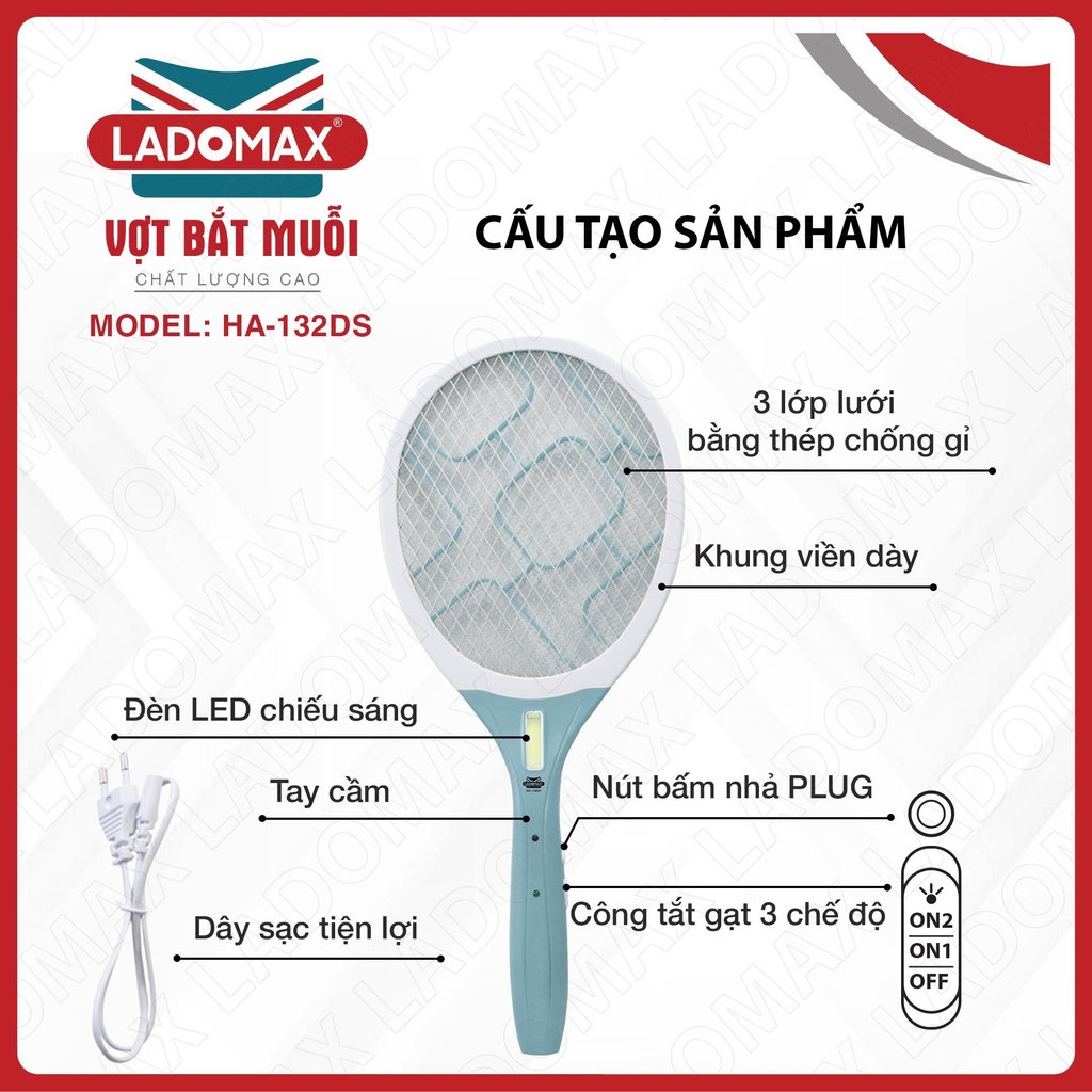 Vợt Muỗi Ladomax Ha-132DS (1tx60)