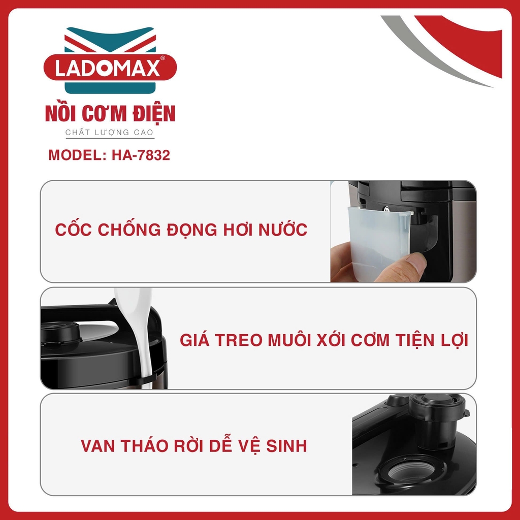 Nồi cơm điện 3.2L Ladomax Ha-7832 (1tx2)