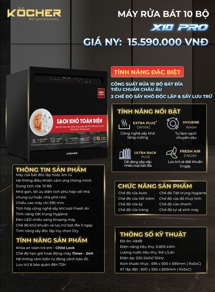 Máy rửa chén Kocher X10 Pro