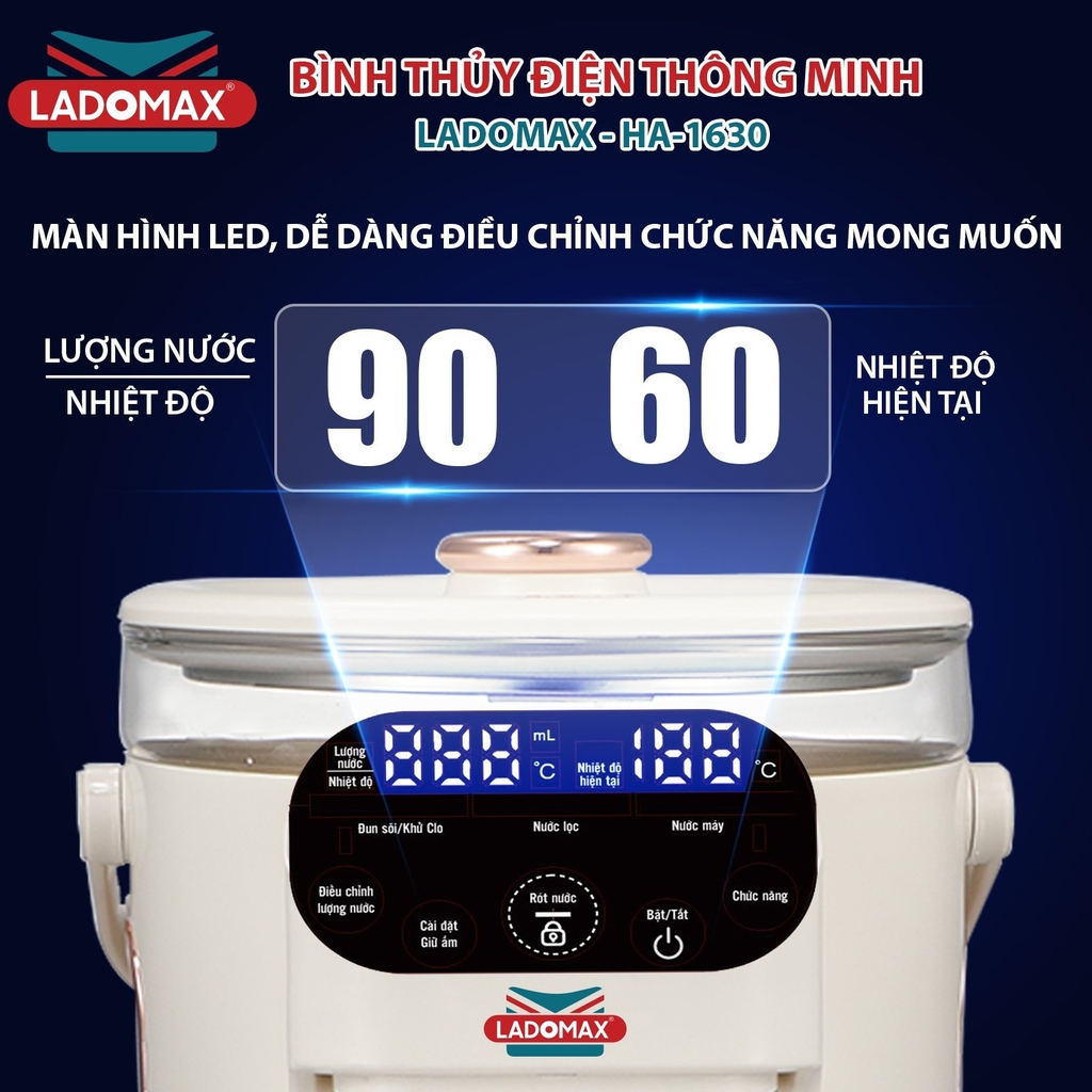 Bình thủy điện, bình đun nước thông minh Ladomax Ha-1630 (1tx4)
