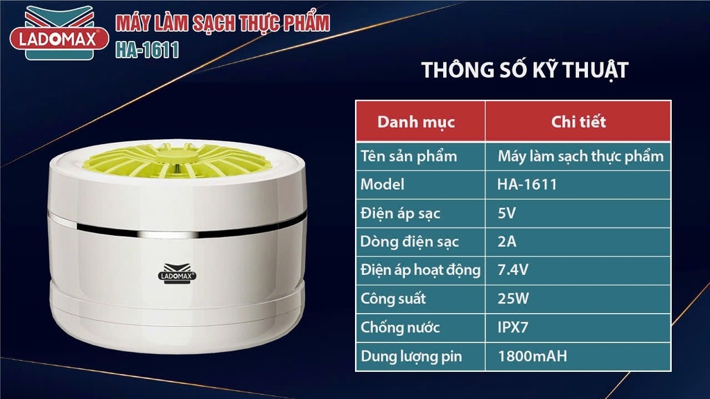 Máy làm sạch thực phẩm Ladomax Ha-1611 công nghệ Hydroxyl (1tx30)