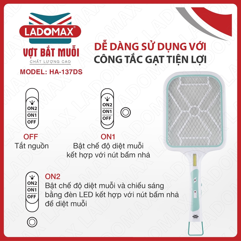 Vợt Muỗi Ladomax Ha-137DS (1tx50)